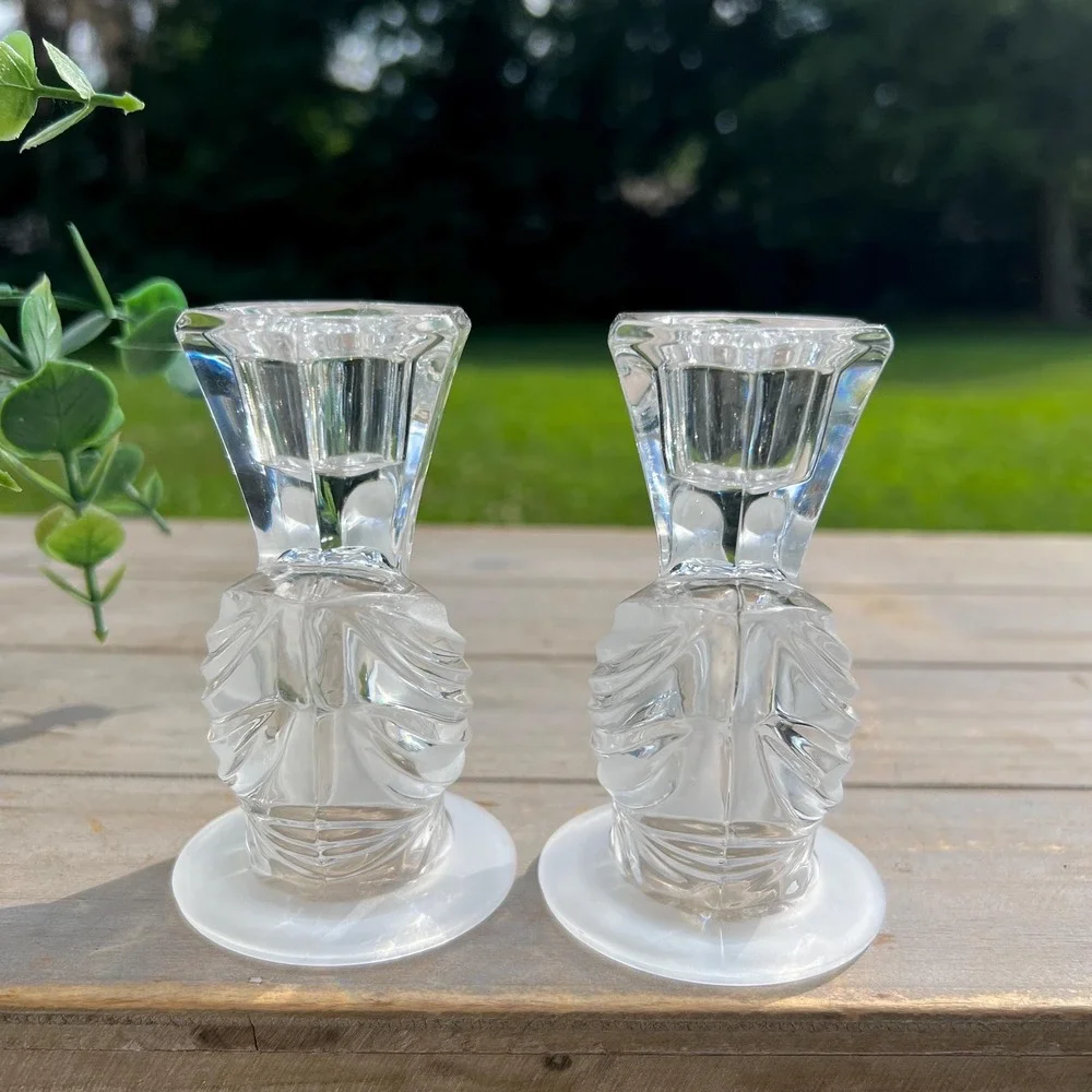 Swan Crystal Frosted Glass Candlestick Holders | Set of 2
